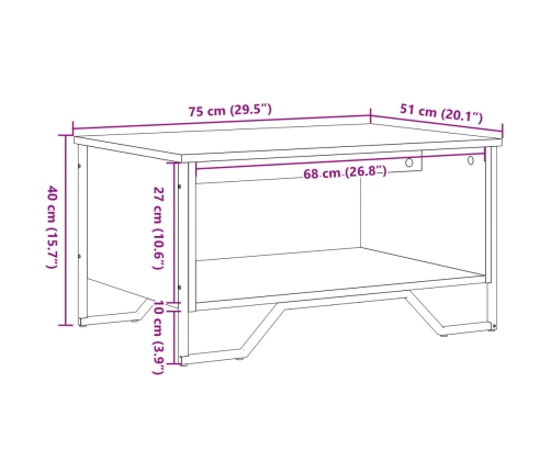 Mesa de centro madera de ingeniería marrón roble 75x51x40 cm