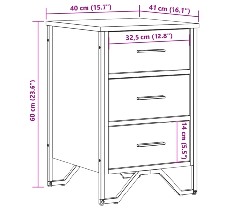 Mesita de noche madera de ingeniería roble ahumado 40x41x60 cm