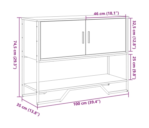 Mesa consola madera de ingeniería negra 100x35x74,5 cm