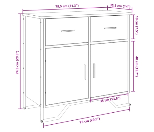 Aparador de madera de ingeniería negro 79,5x35,5x74,5 cm