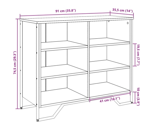 Aparador madera de ingeniería roble Sonoma 91x35,5x74,5 cm