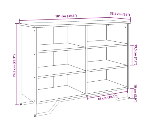 Aparador madera de ingeniería gris Sonoma 101x35,5x74,5 cm