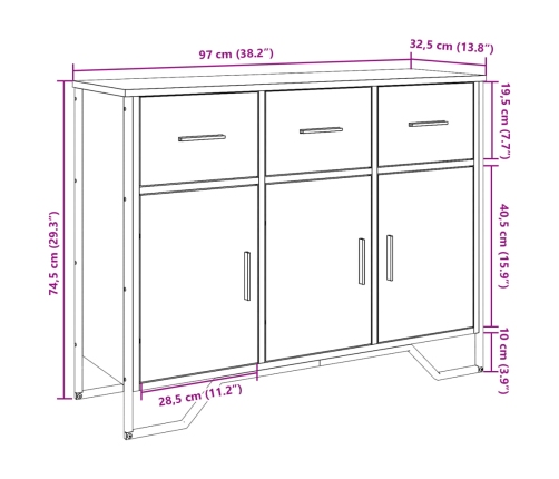 Aparador madera de ingeniería roble Sonoma 97x32,5x74,5 cm