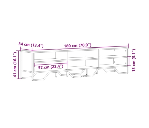 Mueble de TV madera de ingeniería negro 180x34x41 cm