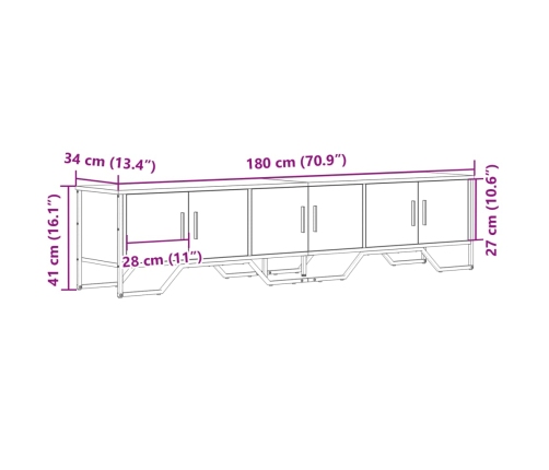 Mueble de TV madera de ingeniería negro 180x34x41 cm