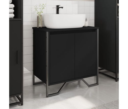 Armario para lavabo de baño madera ingeniería negro 60x35x60 cm