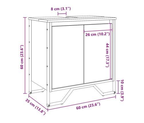 Armario para lavabo de baño madera ingeniería negro 60x35x60 cm