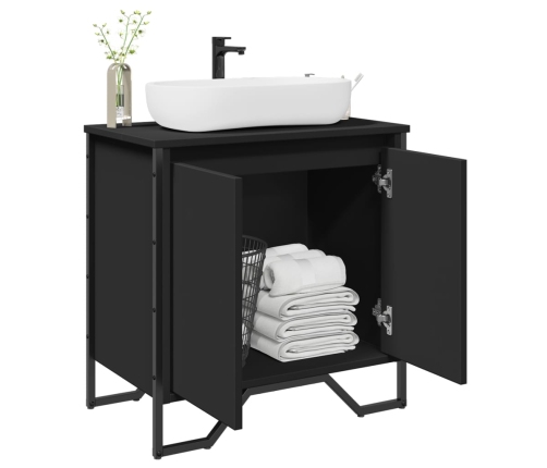 Armario para lavabo de baño madera ingeniería negro 60x35x60 cm