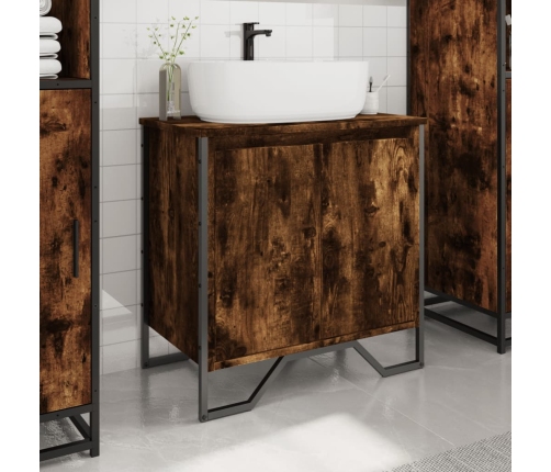 Armario lavabo baño madera ingeniería roble ahumado 60x35x60 cm