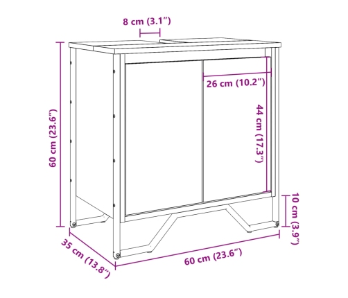 Armario lavabo baño madera ingeniería roble ahumado 60x35x60 cm