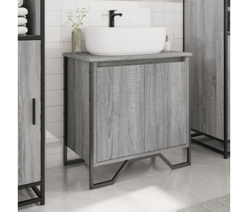 Armario lavabo baño madera ingeniería gris Sonoma 60x35x60 cm