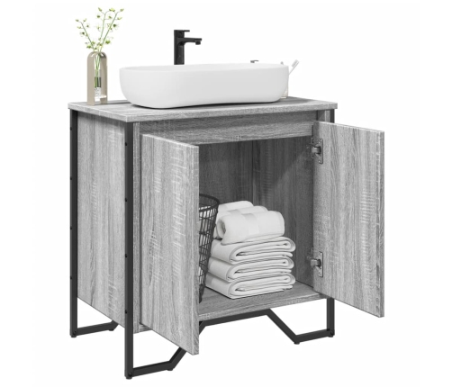 Armario lavabo baño madera ingeniería gris Sonoma 60x35x60 cm