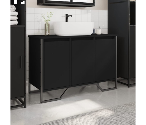 Armario de lavabo de baño madera ingeniería negro 91x35x60 cm