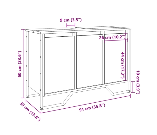 Armario de lavabo de baño madera ingeniería negro 91x35x60 cm