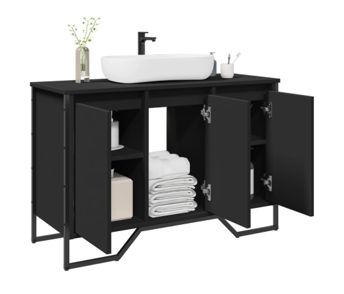 Armario de lavabo de baño madera ingeniería negro 91x35x60 cm