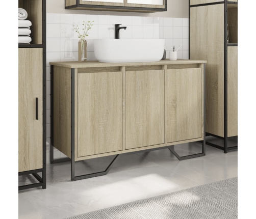 Armario lavabo baño madera ingeniería roble Sonoma 91x35x60 cm