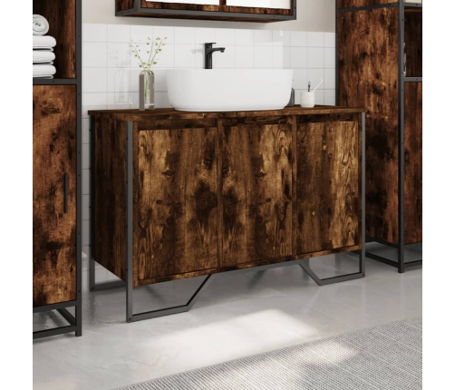 Armario lavabo baño madera ingeniería roble ahumado 91x35x60 cm