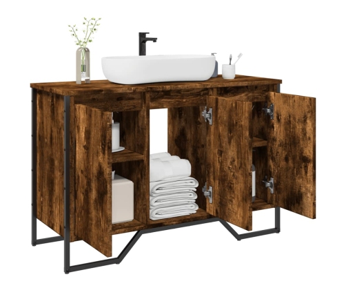 Armario lavabo baño madera ingeniería roble ahumado 91x35x60 cm