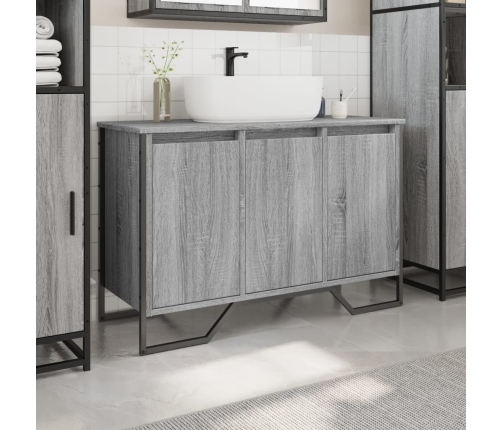 Armario lavabo baño madera ingeniería gris Sonoma 91x35x60 cm