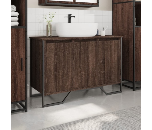 Armario lavabo baño madera ingeniería marrón roble 91x35x60 cm