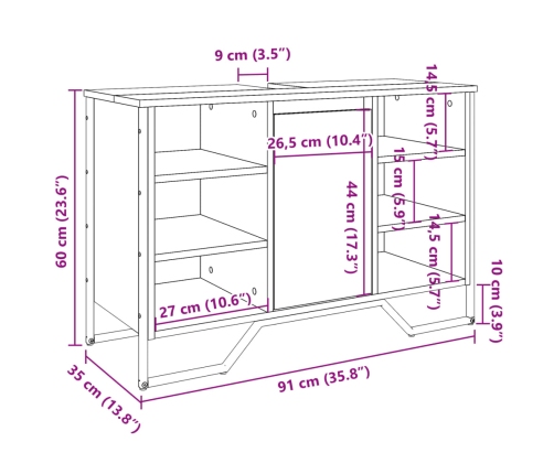 Armario de lavabo de baño madera ingeniería negro 91x35x60 cm