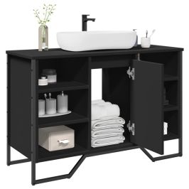 Armario de lavabo de baño madera ingeniería negro 91x35x60 cm