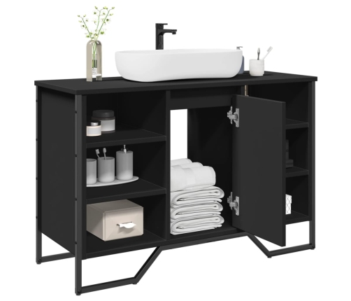 Armario de lavabo de baño madera ingeniería negro 91x35x60 cm