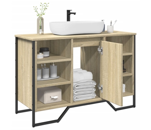 Armario lavabo baño madera ingeniería roble Sonoma 91x35x60 cm