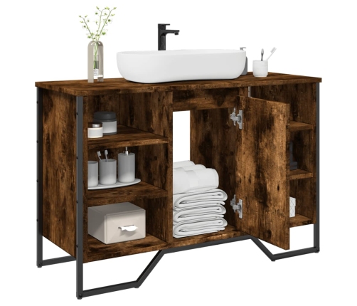 Armario lavabo baño madera ingeniería roble ahumado 91x35x60 cm