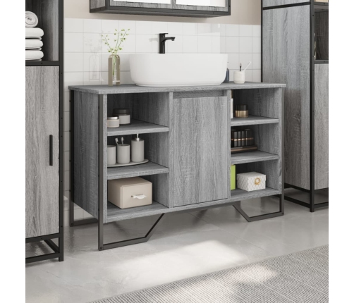 Armario lavabo baño madera ingeniería gris Sonoma 91x35x60 cm