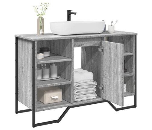 Armario lavabo baño madera ingeniería gris Sonoma 91x35x60 cm