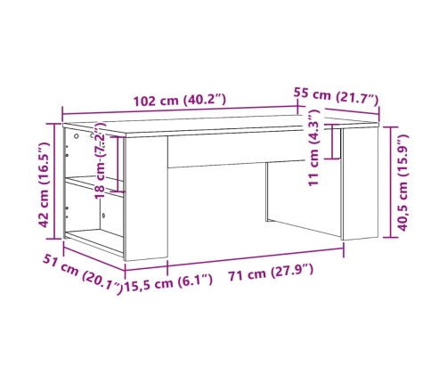 Mesa de centro madera de ingeniería roble Sonoma 102x55x42 cm