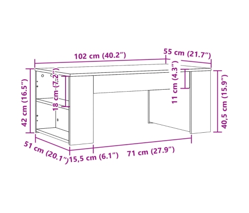 Mesa de centro madera de ingeniería gris hormigón 102x55x42 cm