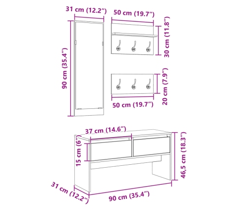 Set de muebles de recibidor 4 pzas madera de ingeniería blanco