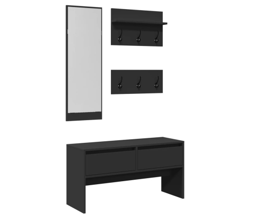 Set de muebles de recibidor 4 piezas madera de ingeniería negro