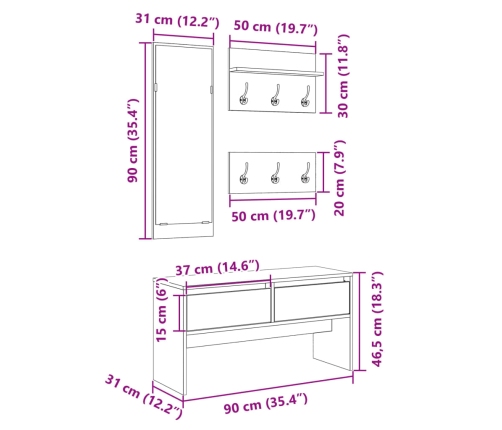 Set de muebles de recibidor 4 piezas madera de ingeniería negro