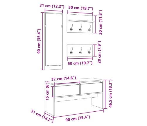 Muebles de recibidor 4 piezas madera de ingeniería roble Sonoma