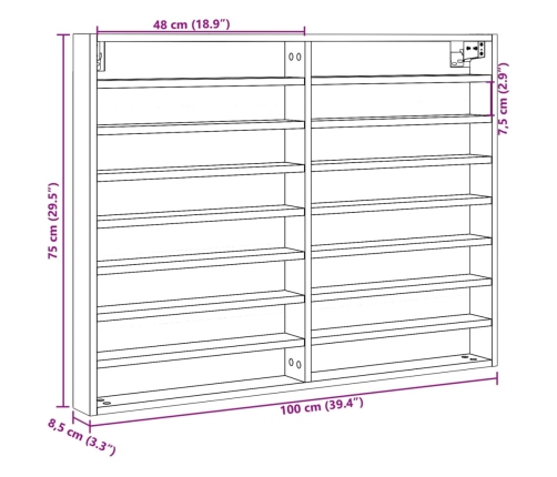 Vitrina de madera ingeniería blanca 100x8,5x75 cm