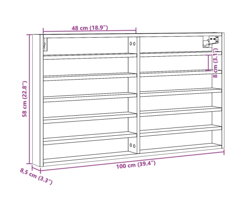 Vitrina de madera de ingeniería roble ahumado 100x8,5x58 cm