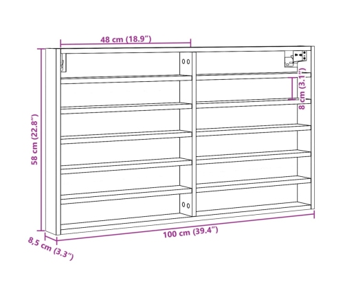 Vitrina de madera de ingeniería marrón roble 100x8,5x58 cm