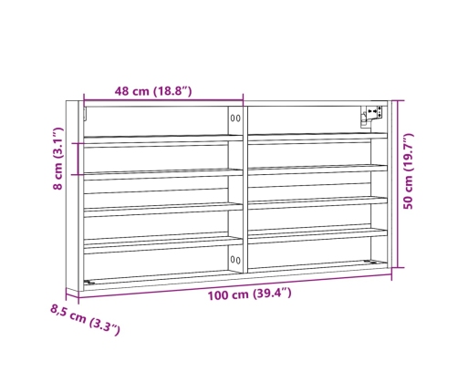 Vitrina de madera de ingeniería blanca 100x8,5x50 cm