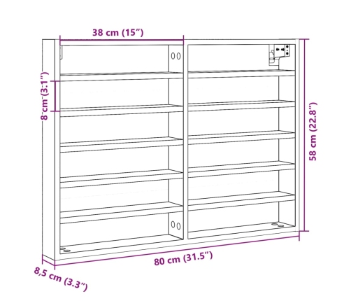 Vitrina de madera de ingeniería roble ahumado 80x8,5x58 cm