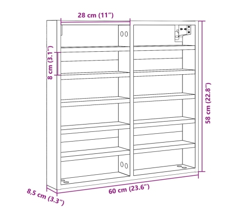 Vitrina de madera de ingeniería negra 60x8,5x58 cm