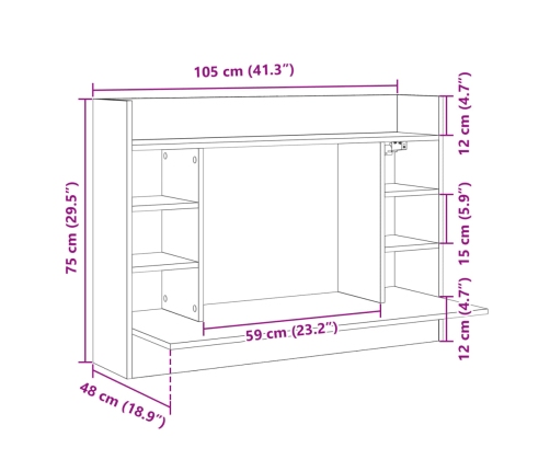 Escritorio de pared madera de ingeniería negro 105x48x75 cm