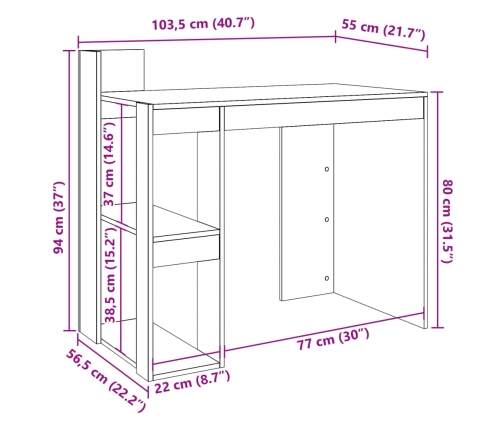 Escritorio de madera de ingeniería negro 103,5x56,5x94 cm