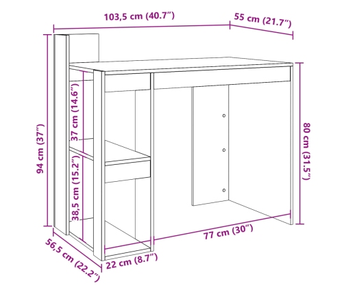 Escritorio madera de ingeniería gris hormigón 103,5x56,5x94 cm