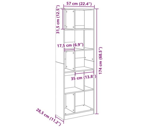 Estantería madera de ingeniería gris hormigón 57x28,5x174 cm