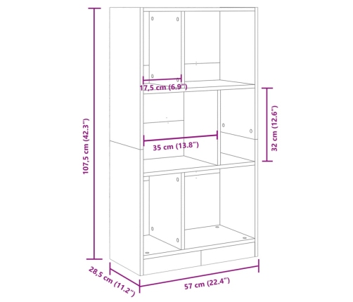 Estantería madera de ingeniería gris hormigón 57x28,5x107,5 cm