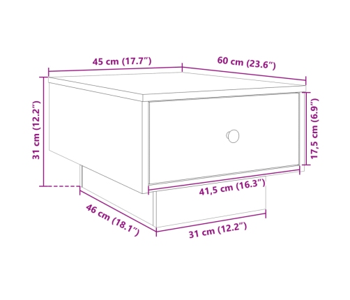 Mesa de centro madera contrachapada gris Sonoma 60x45x31 cm