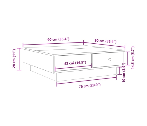 Mesa de centro madera contrachapada negro 90x90x28 cm